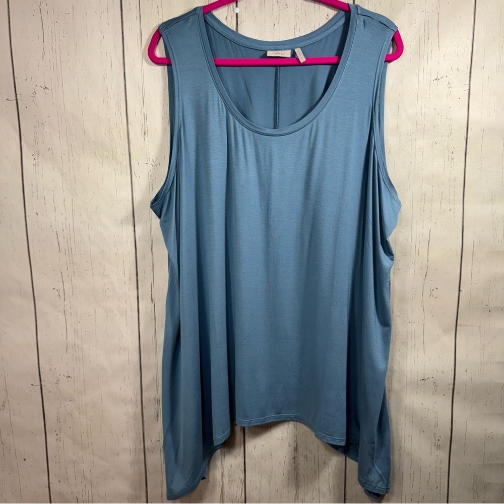 LOGO Layers Blue Swing Tunic Top Plus Size 3X Lagenlook Minimalist Relaxed Fit